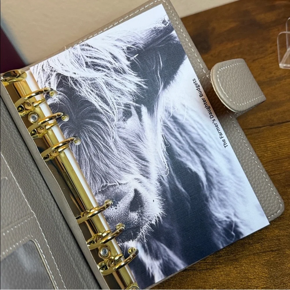 A6 Personal Binder Taupe Pebbled Leather Wallet/Planner